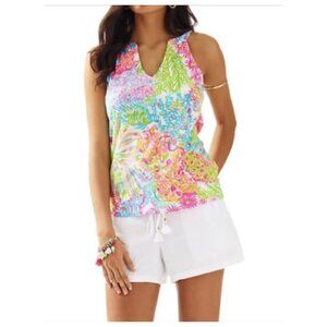 !! Lilly Pulitzer Arya Lovers Coral Sleeveless Multicolor Tank Top sz xxs